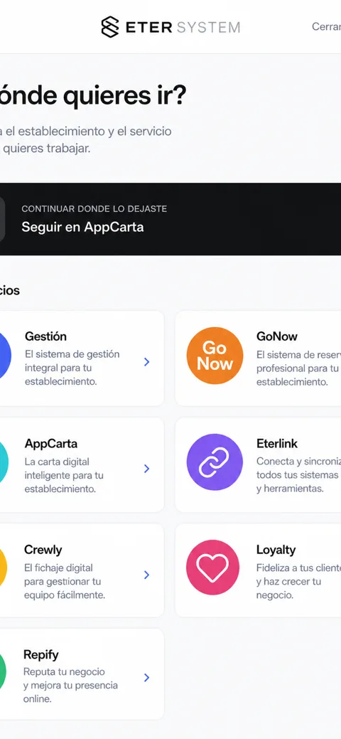 Captura del panel EterSystem en el móvil