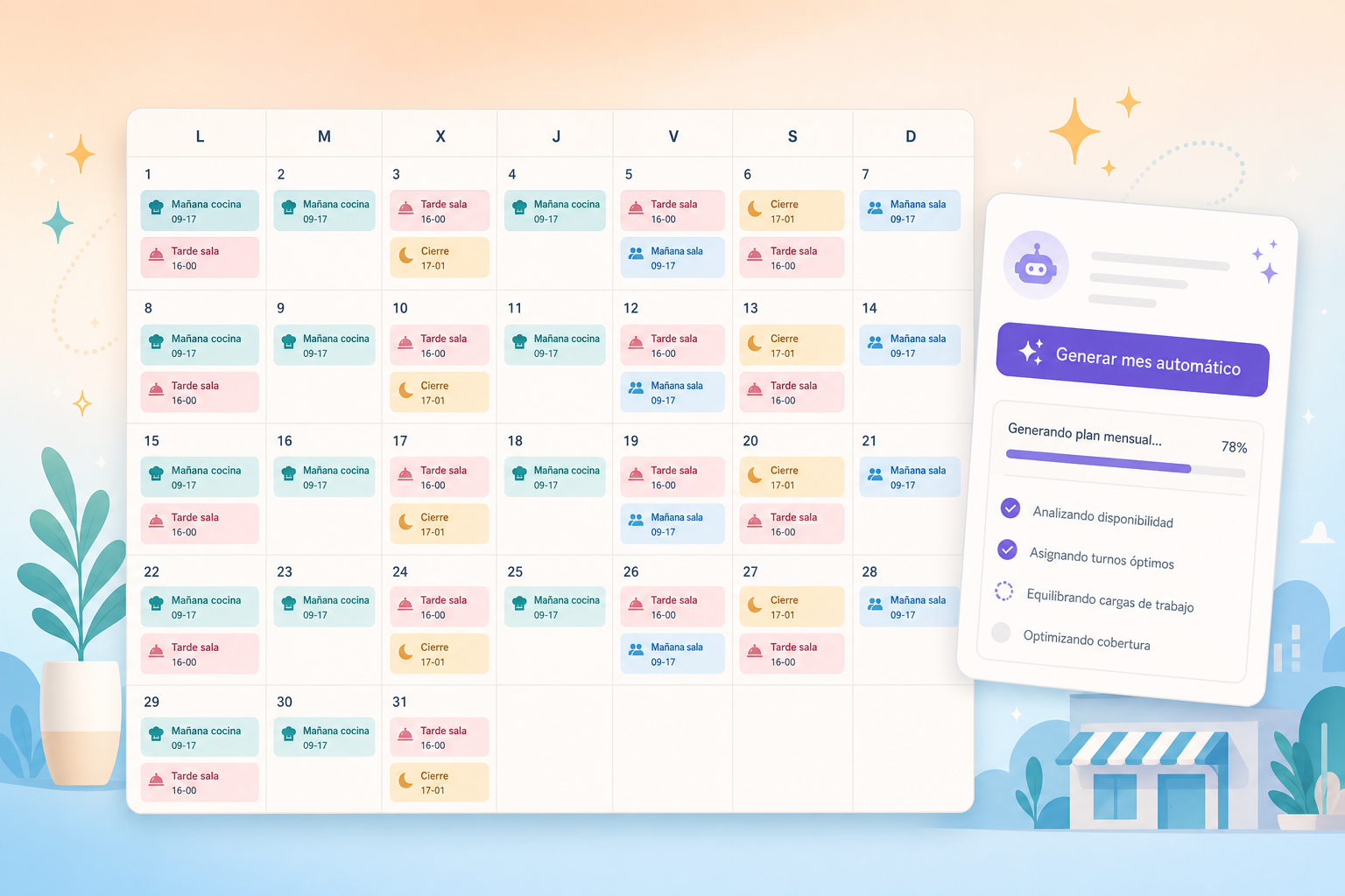 Generar el cuadrante de turnos del mes en automático en hostelería (sin Excel y sin volver loco al equipo)